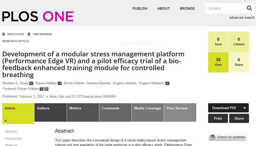 Performance Edge VR effectively trains controlled breathing skills in virtual reality – read our latest research publication